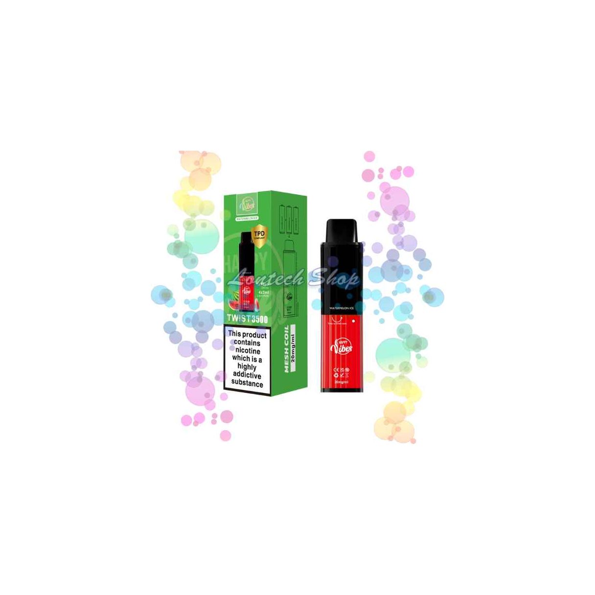 Watermelon Ice Happy Vibes Twist 3500 Puffs Disposable Vape!