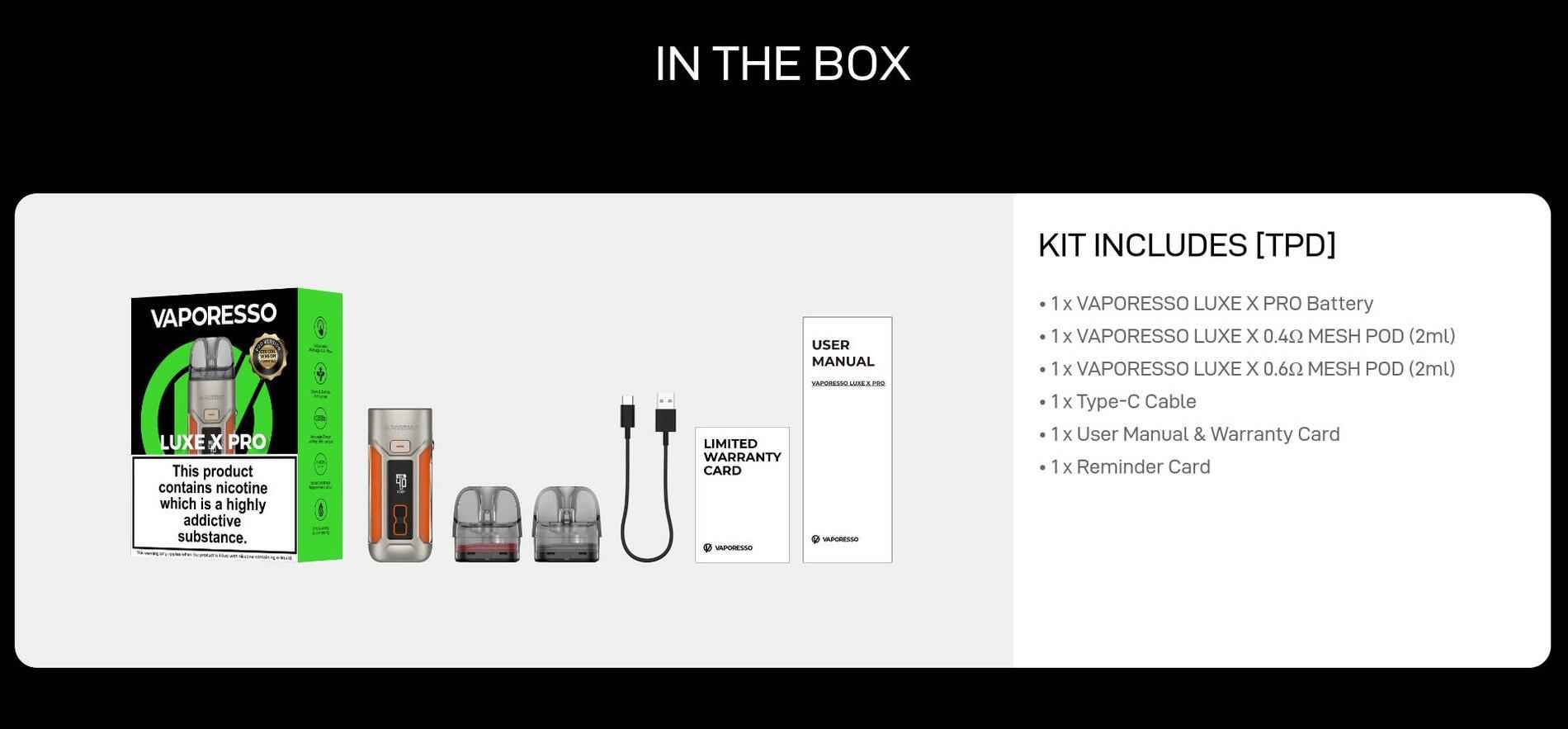 Vaporesso Luxe X Pods in The Box