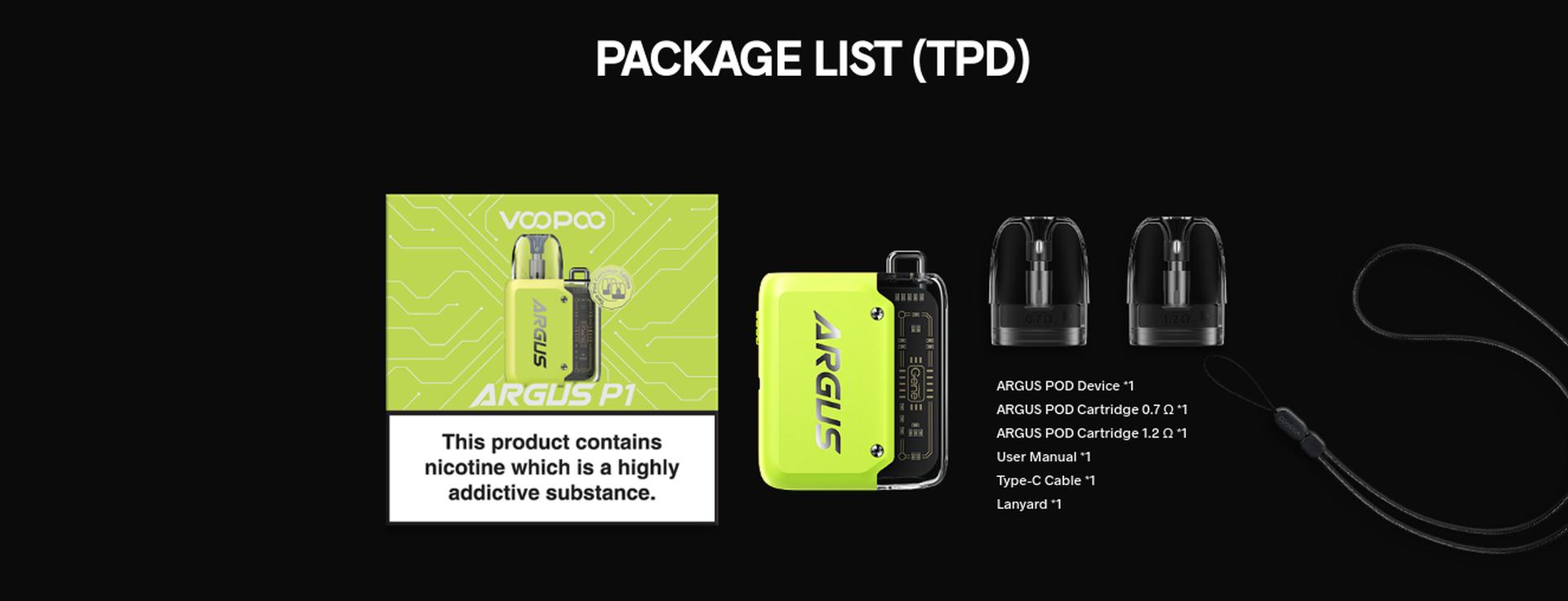 Voopoo Argus P1 Pod Kit Contains