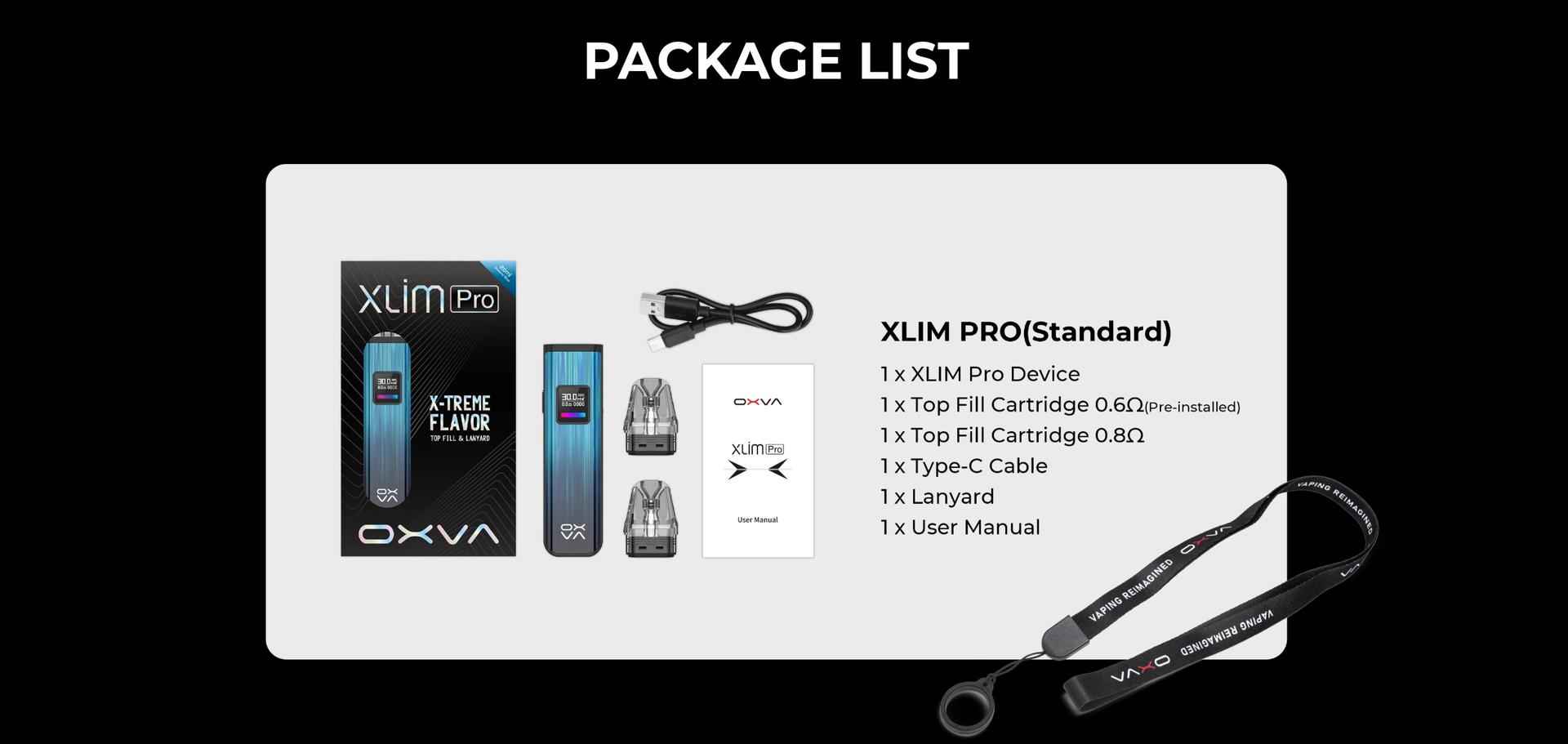 What is included in the Oxva XLIM PRO Pod Vape Kit